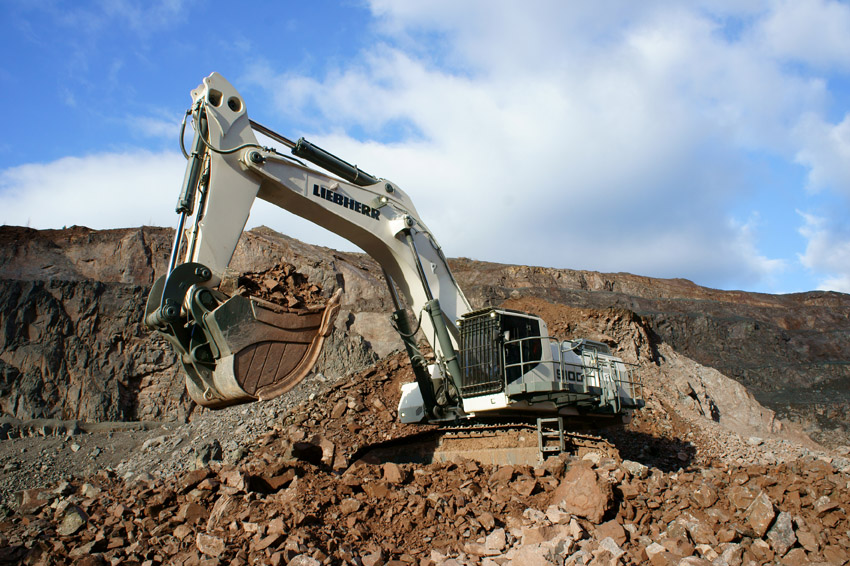 The Liebherr mining excavator R 9100 at the Steinexpo 2014 trade fair