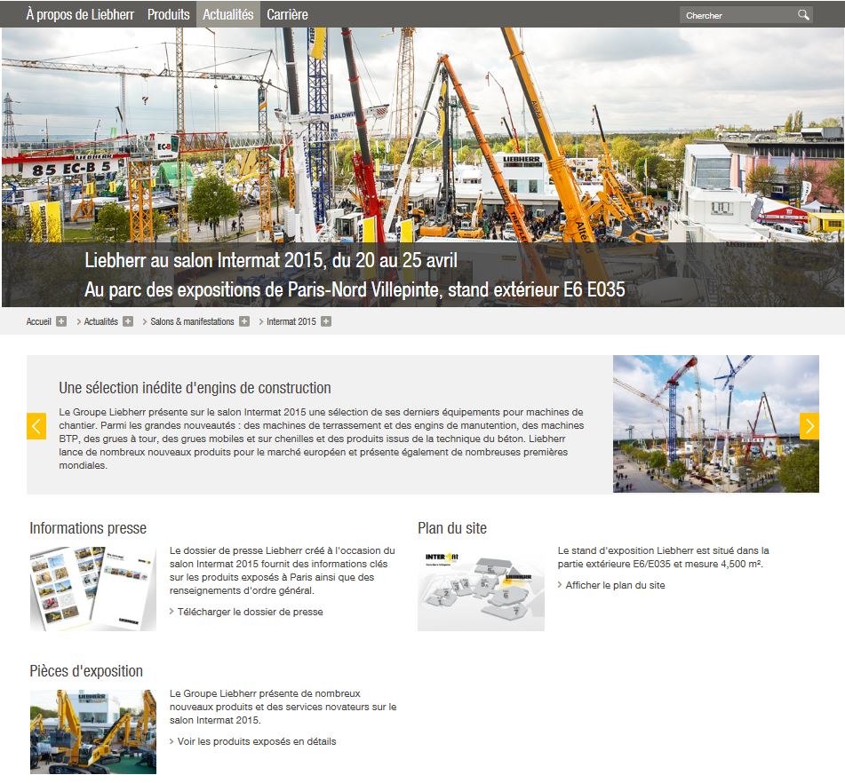 Un microsite pour Intermat 2015