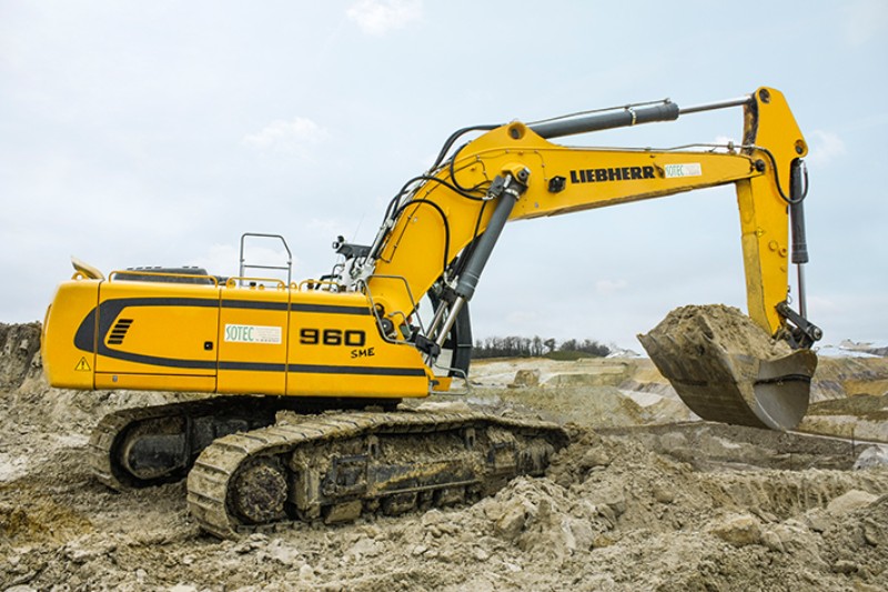The Liebherr R 960 SME crawler excavator at SOTEC a machine designed for the quarrying Industry Liebherr