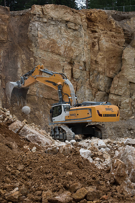 100 tonne machine deployed The Liebherr R 980 SME crawler excavator in limestone quarry of Pongratz family Liebherr