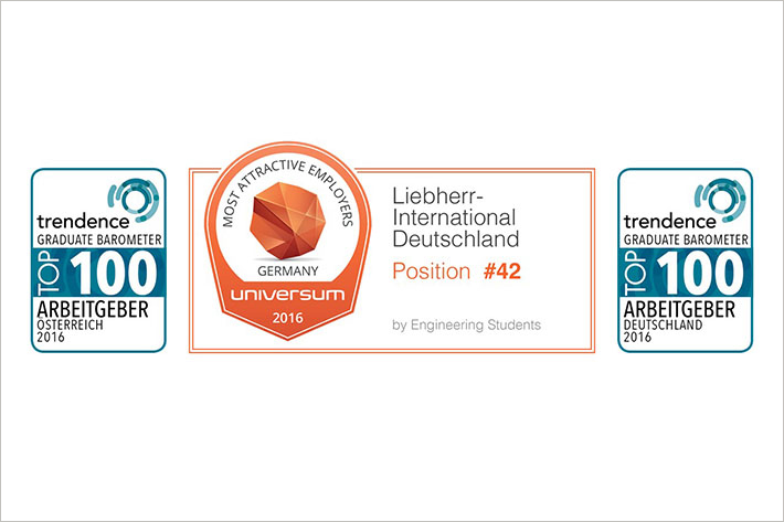 Liebherr im Jahr 2016 wieder mehrfach als attraktiver Arbeitgeber ausgezeichnet