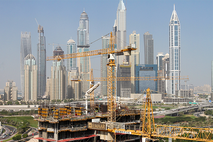 Seven Liebherr tower cranes on upmarket Dubai complex