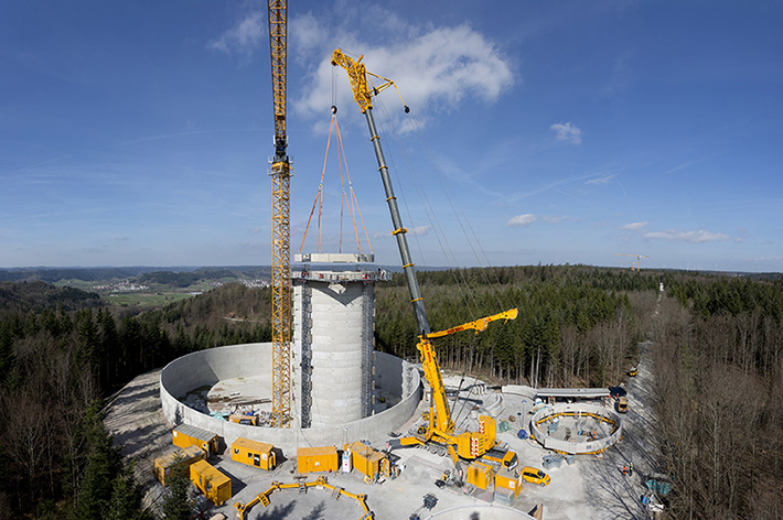 The tallest wind turbines in the world: Max Bögl erects modern energy storage unit using Liebherr mobile crane