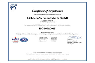 Liebherr-Verzahntechnik GmbH is certified according to the latest ISO standard (:2015)