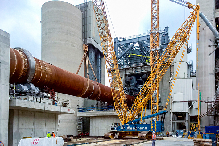 Liebherr LR 1350/1 crawler crane involved in rotary kiln construction