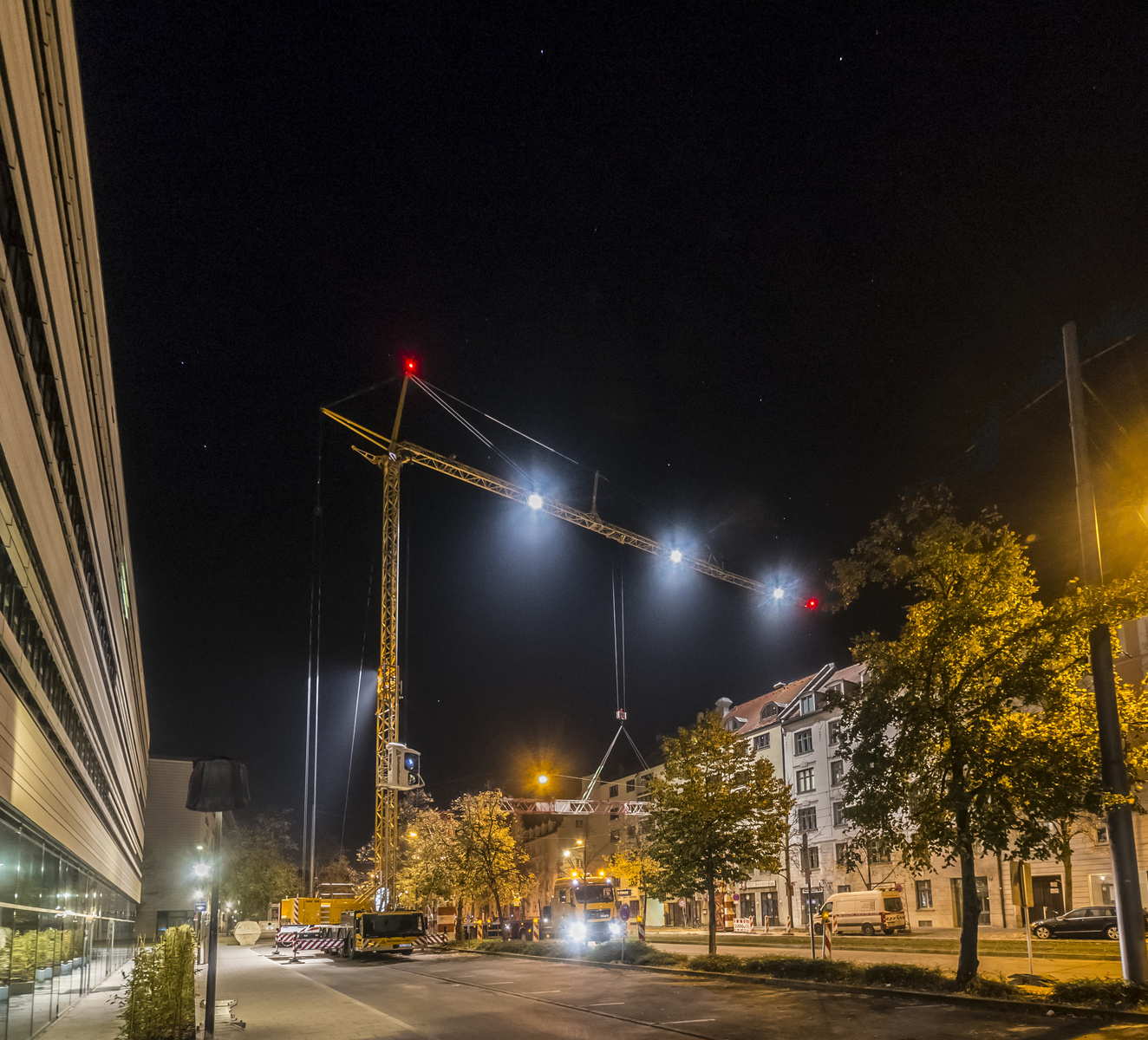 Liebherr MK 88 Plus mobile construction crane turns night into day