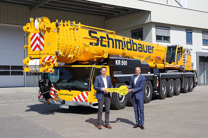 Schmidbauer takes delivery of powerful 450 tonne LTM 1450-8.1 fast-erecting crane at Liebherr plant in Ehingen