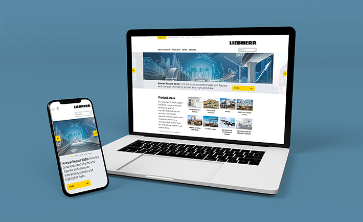 Liebherr website facelift shows elements of the new corporate design for the first time
