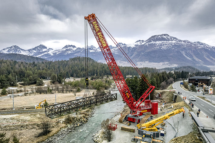 Alpine crane job on constricted site