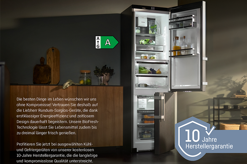 10 Jahre Herstellergarantie für ausgewählte Stand- und Einbaugeräte von Liebherr