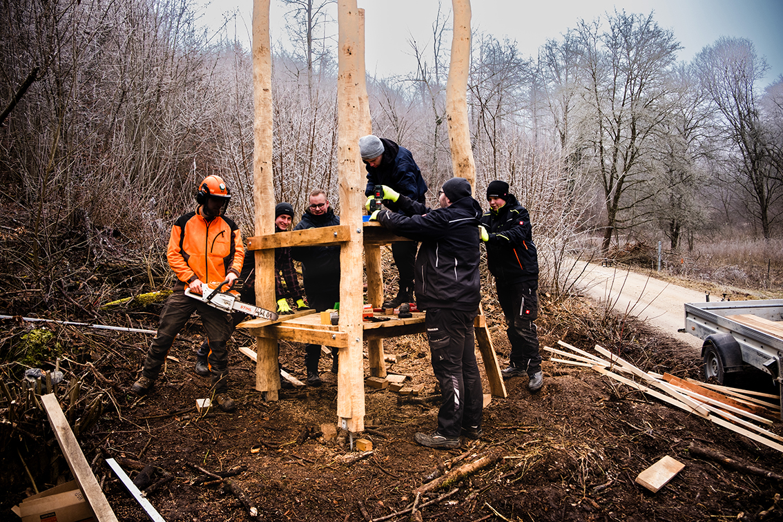 Kooperation mit ForstBW: Liebherr-Nachwuchs engagiert sich bei Traufpflege