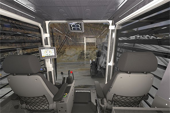 An image inside the Cab of a Liebherr R 9400 An image inside the Cab of a Liebherr R 9400