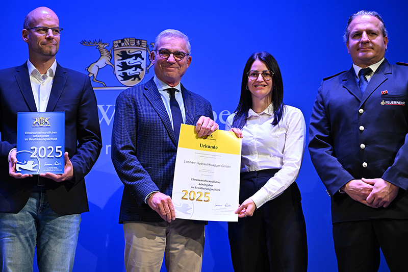 Liebherr-Hydraulikbagger GmbH: Auszeichnung als Ehrenamtsfreundlicher Arbeitgeber im Bevölkerungsschutz