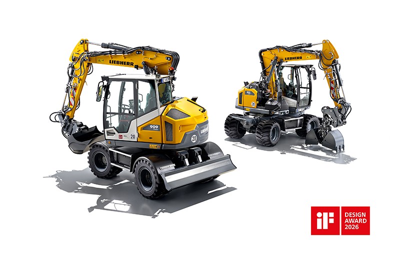 iF DESIGN AWARD 2026 for Liebherr wheeled excavators A 909 Compact and A 911 Compact Litronic
