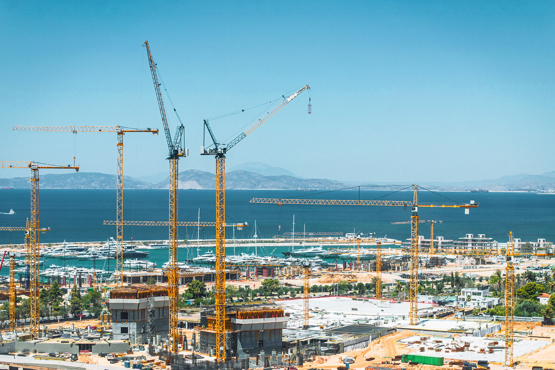 Liebherr tower cranes at work on the Hard Rock Hotel & Casino Athens
