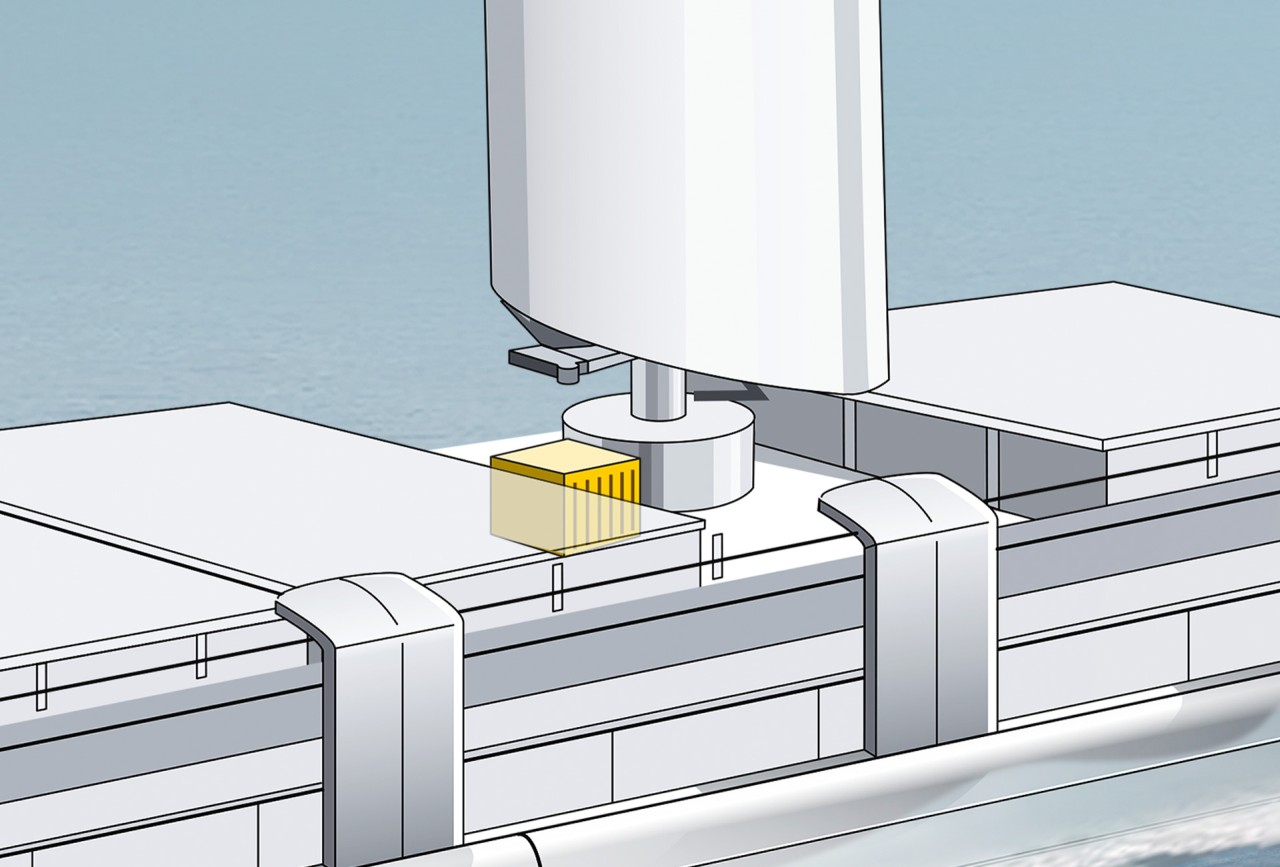 yellow higlighted hydraulic power unit on a ship by Liebherr