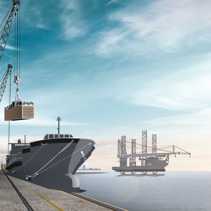 Hafen mit maritimen Anwendungen von Liebherr