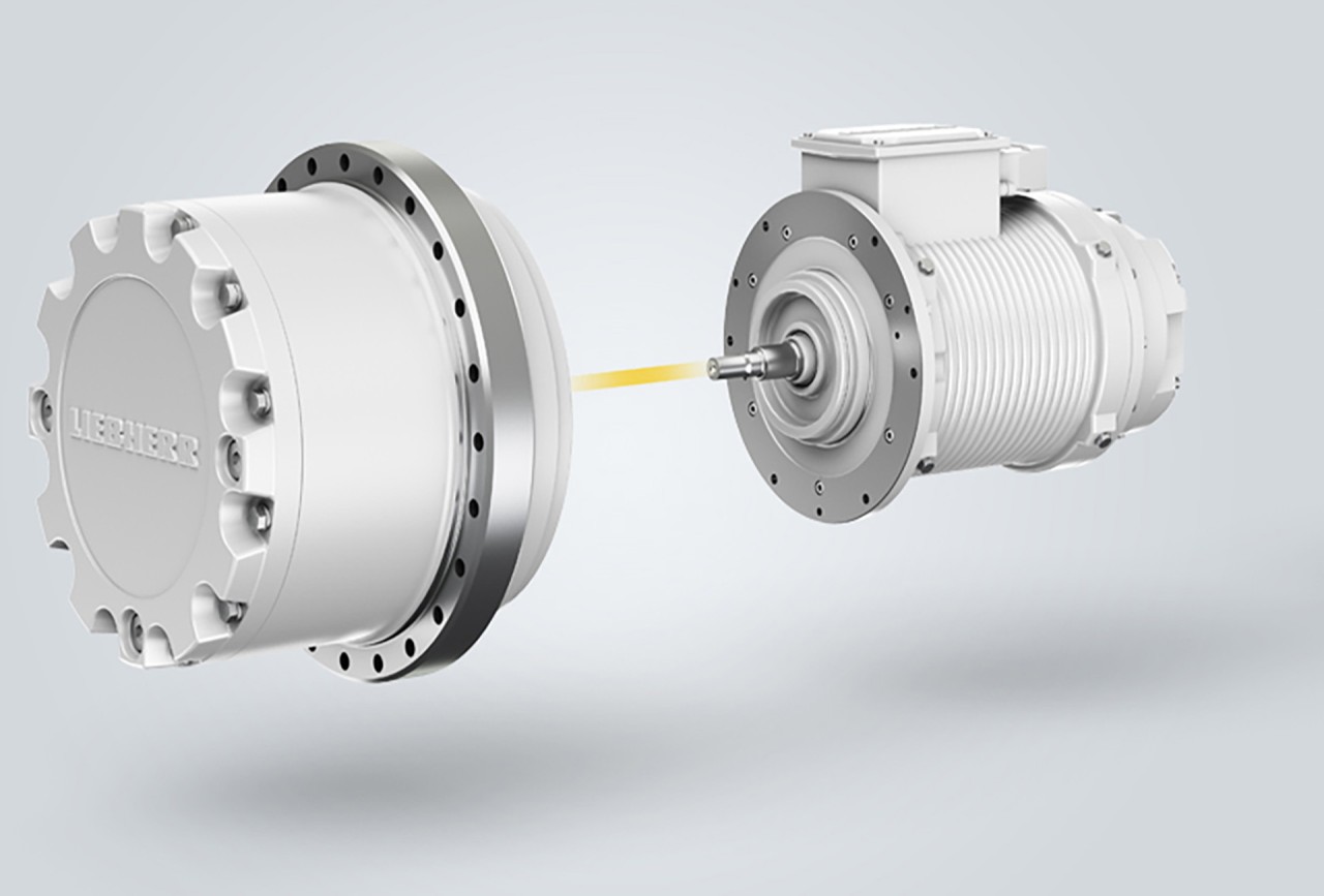 A rendering of a travel and slewing drives