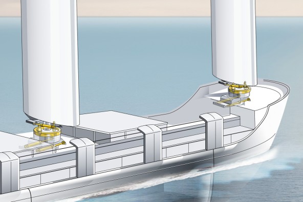 Close-up of ship with electric adjustment system and hydraulic cylinder