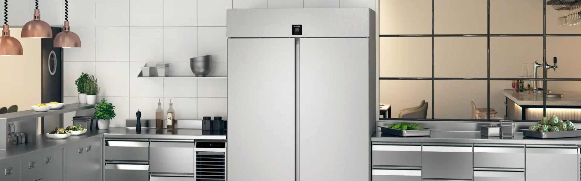 Salon Rest'hôtel Dijon avec appareils pro Liebherr Cuisine avec réfrigérateur et congélateur Liebherr