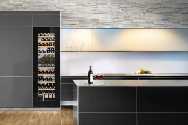 modern kitchen with a closed wine fridge