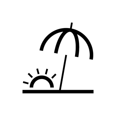 An illustration of an umbrella and the sun with a line representing the sand