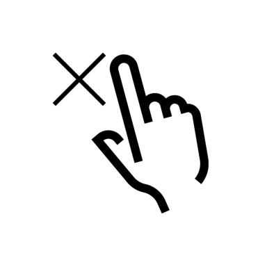 Hand pointing with an x next to the pointed finger