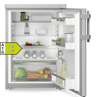 open door fridge with a c rated icon