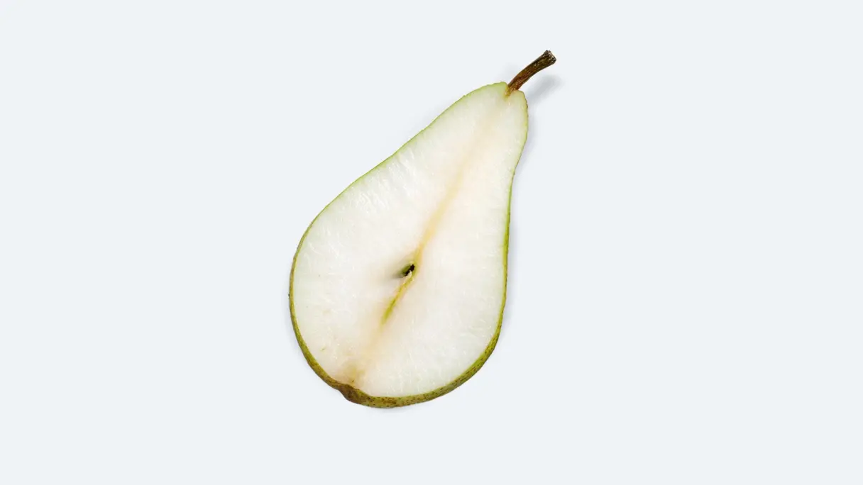 Halved pear remains fresh and juicy after 55 days in the BioFresh compartment.