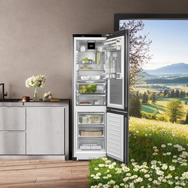 Freistehender Liebherr Kühl-Gefrierschrank mit Naturumfeld