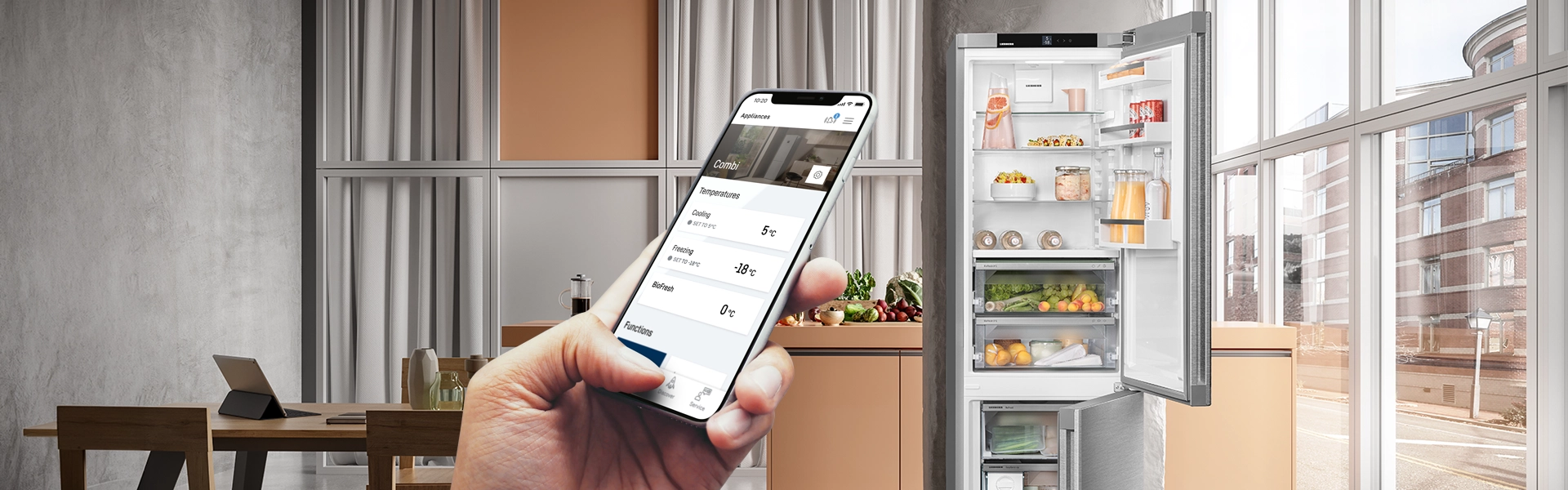 Liebherr fridge connected via SmartDeviceBox, controlled easily using the SmartDevice app.