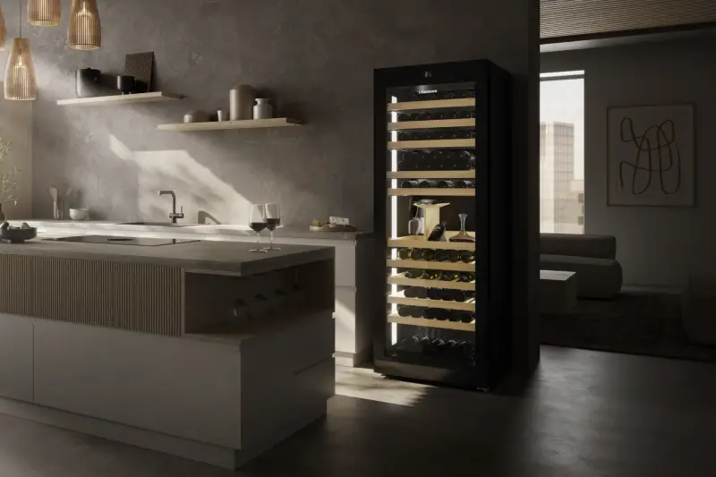 Liebherr WPgbi 7483 freestanding two zone wine fridge in a dining interior