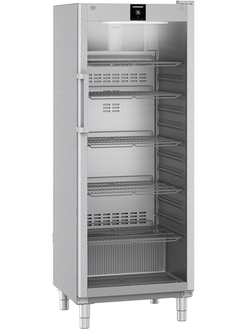 Gastro-Kühlschrank FRFCvg 6511 mit Glastür Liebherr Gastro-Kühlschrank FRFCvg 6511, hohe Bauform, Glastür, mehrere Trageroste, Edelstahl-Gehäuse, Display oben.