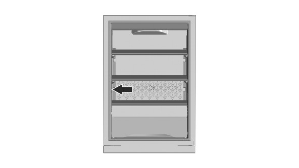 drawing of an open wine fridge with arrows pointing to inside left