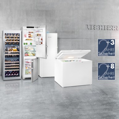 Group of different Liebherr cooling devices with information about possible warranty extensions