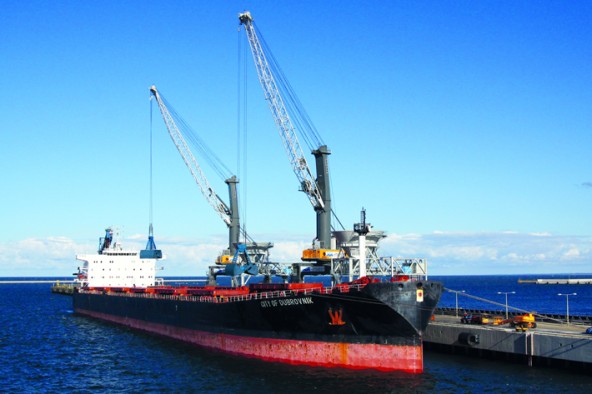 Two LPS servicing a bulk carrier in Poland