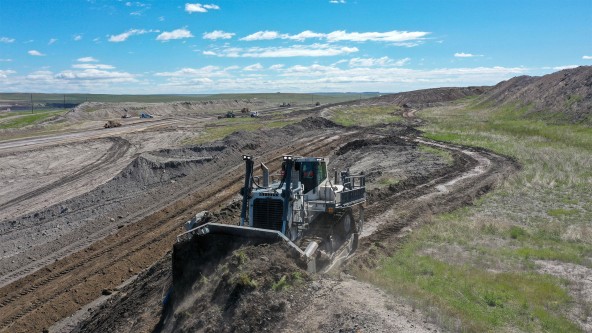 White Liebherr PR 776 dozer operating at the Belle Ayr Mine in Wyoming Image of White Liebherr PR 776 dozer operating at the Belle Ayr Mine in Wyoming