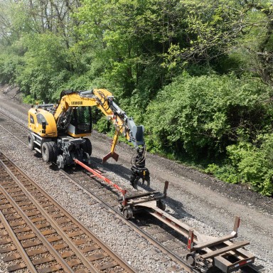 Liebherr USA, Co. A 924 rail excavator working on Omaha track project