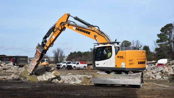 East  Coast Demolition operating Liebherr R936 compact excavator in the Liebherr Mining Equipment Newport News campus.