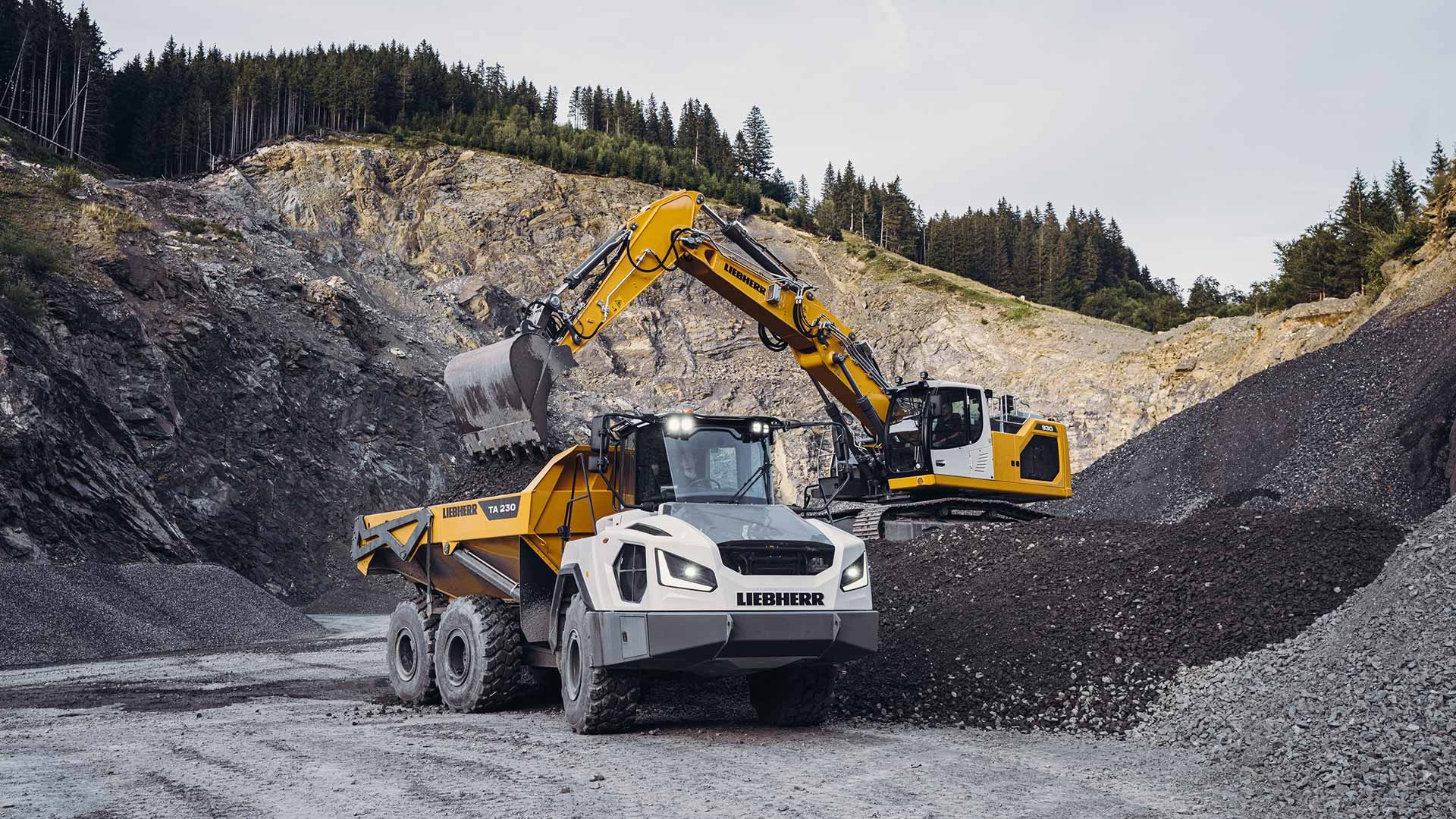 Liebherr USA, Co. TA230 articulated dump truck and crawler excavator image